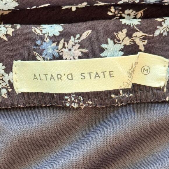 Altar'd State Blue Floral A-Line Maxi Skirt Side Slit Pull-On Women's Medium - Picture 5 of 8